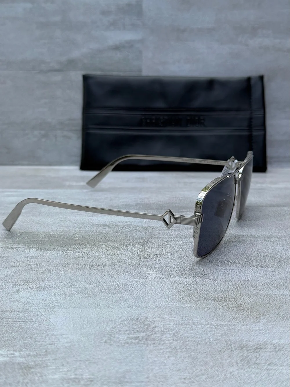 Dior CD Geometric Diamond S9U Square-Frame Silver-Tone Sunglasses NWT $610